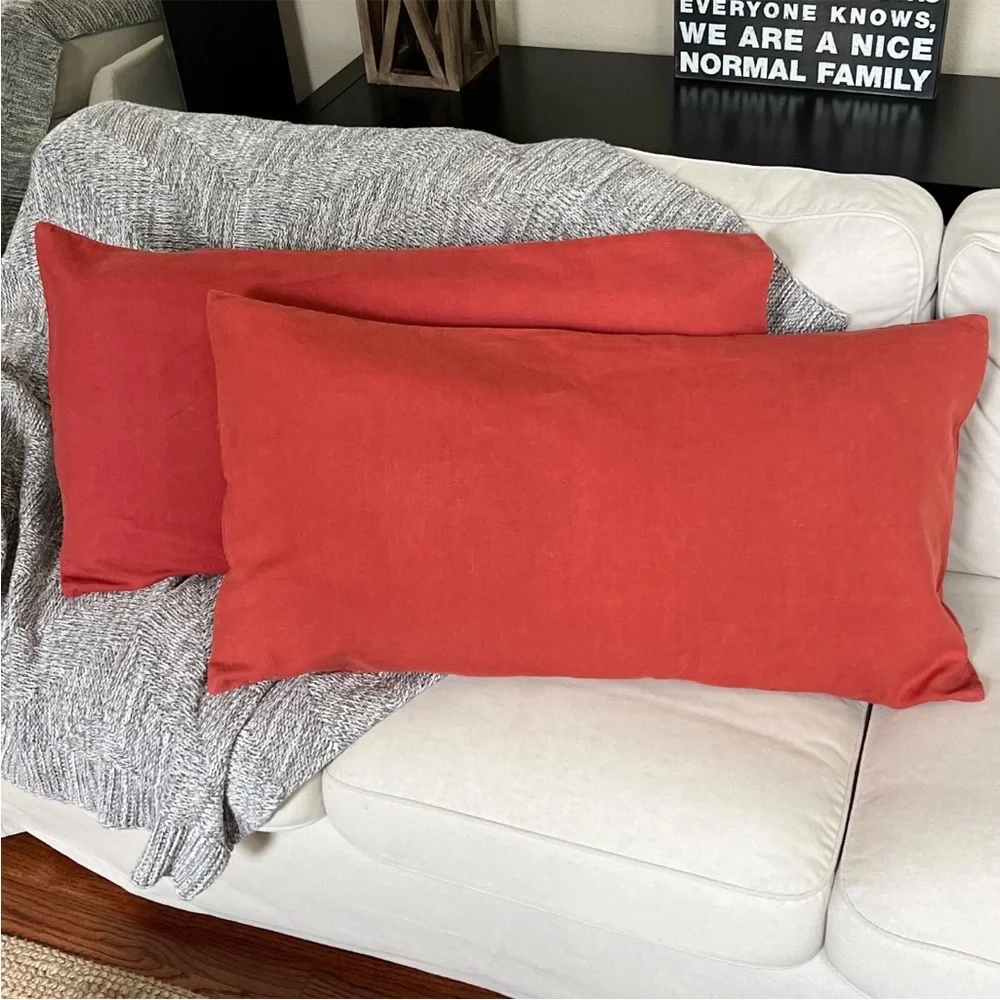 2 RARE West Elm European Flax Linen Shams KING Burnt Red Clay Brick Quiet Luxury